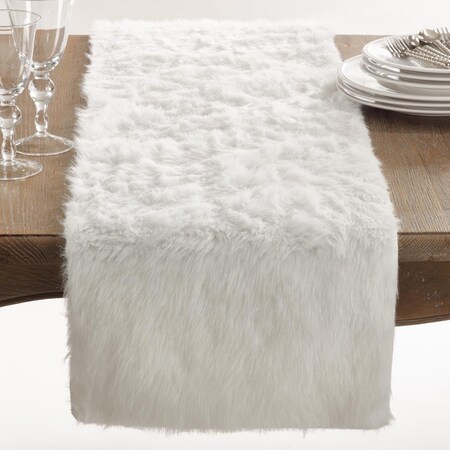 Saro Lifestyle SARO 15 x 72 in. Juneau Rectangle Faux Fur Table Runner White 197.W1572B